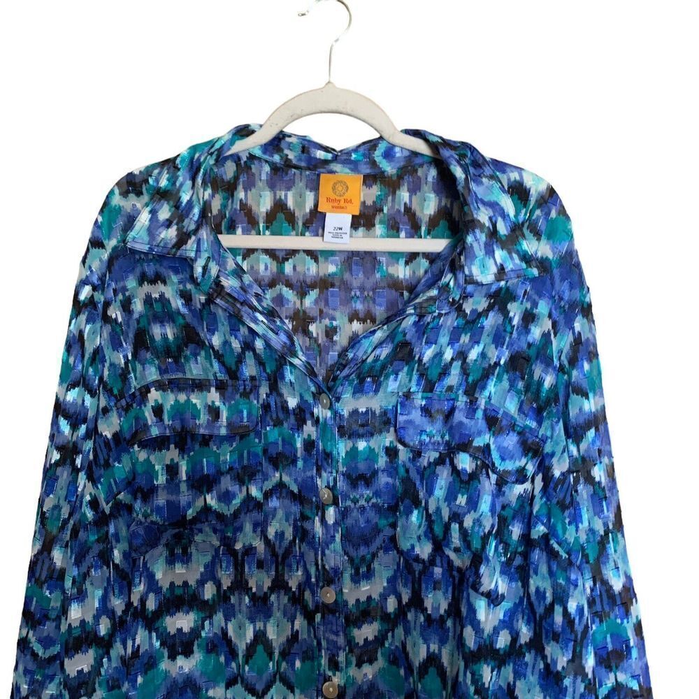 Ruby Rd Plus Size 22w Blue Multicolor Boho Print … - image 2